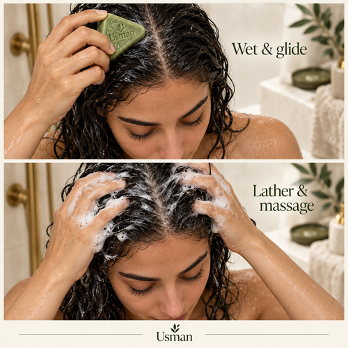 Usman shampoo routine: wet and glide, then lather and massage